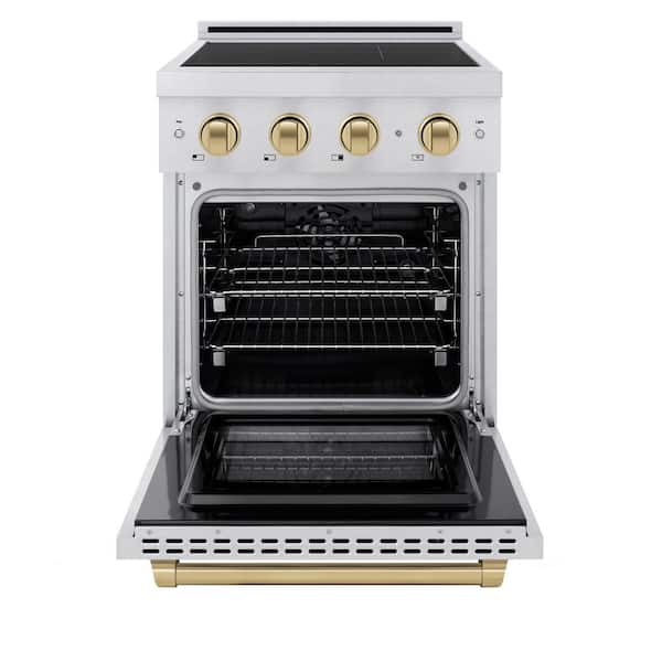 Autograph 24 in. 3.2 cu. ft. Paramount Induction Range with 3 Element Cooktop in Satin Stainless with Champagne Accents