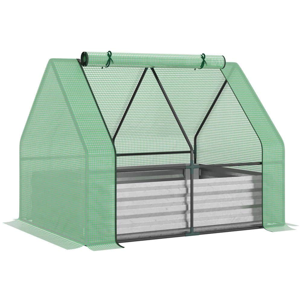 Galvanized Steel Raised Garden Bed with Greenhouse Cover & Roll-Up Windows,