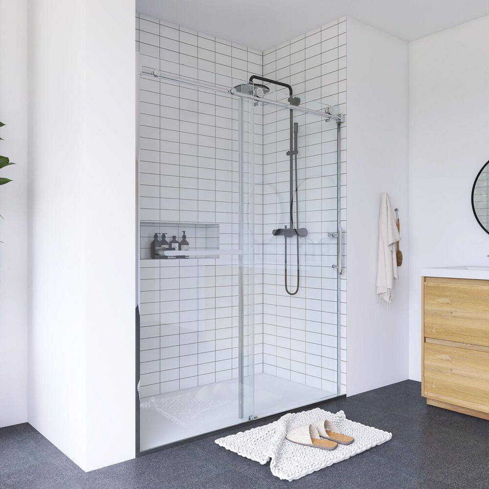60" Chrome Semi-Frame Sliding Shower Door with Tempered Glass