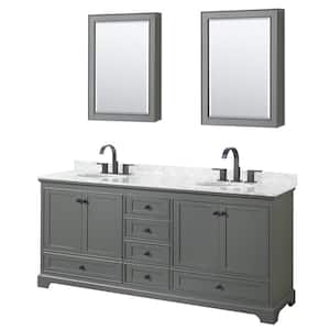 Deborah 80 in. W x 22 in. D x 35 in. H Double Bath Vanity in Dark Gray with White Carrara Marble Top and Med Cab Mirrors