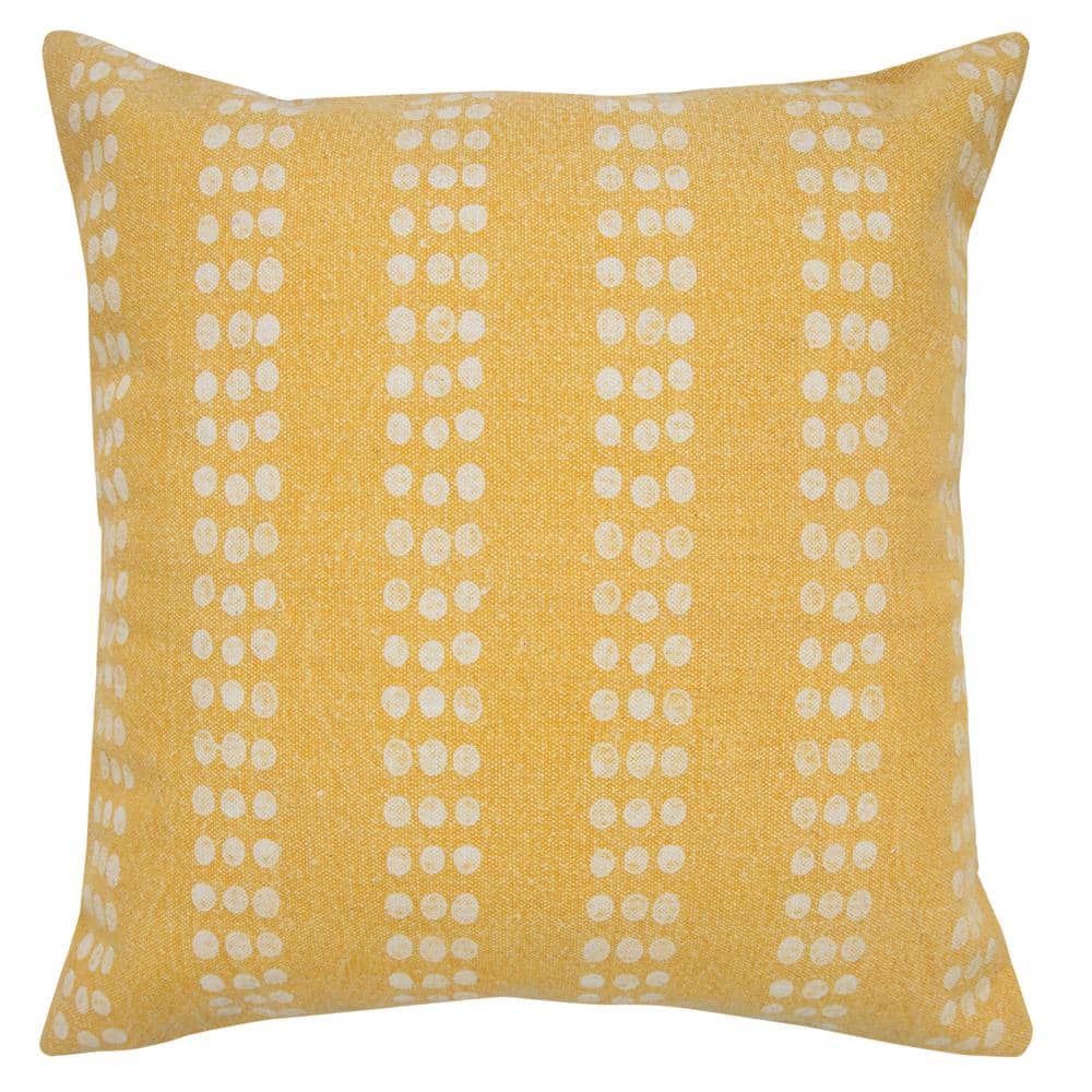 Polka Dot Yellow/White 20 in. x 20 in. Stripe Stonewash Indoor Throw Pillow