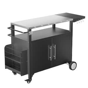 Outdoor Grill Cart with Storage, Outdoor Kitchen Island and BBQ Prep Table, Bar Cart with Wheels, Grill Station