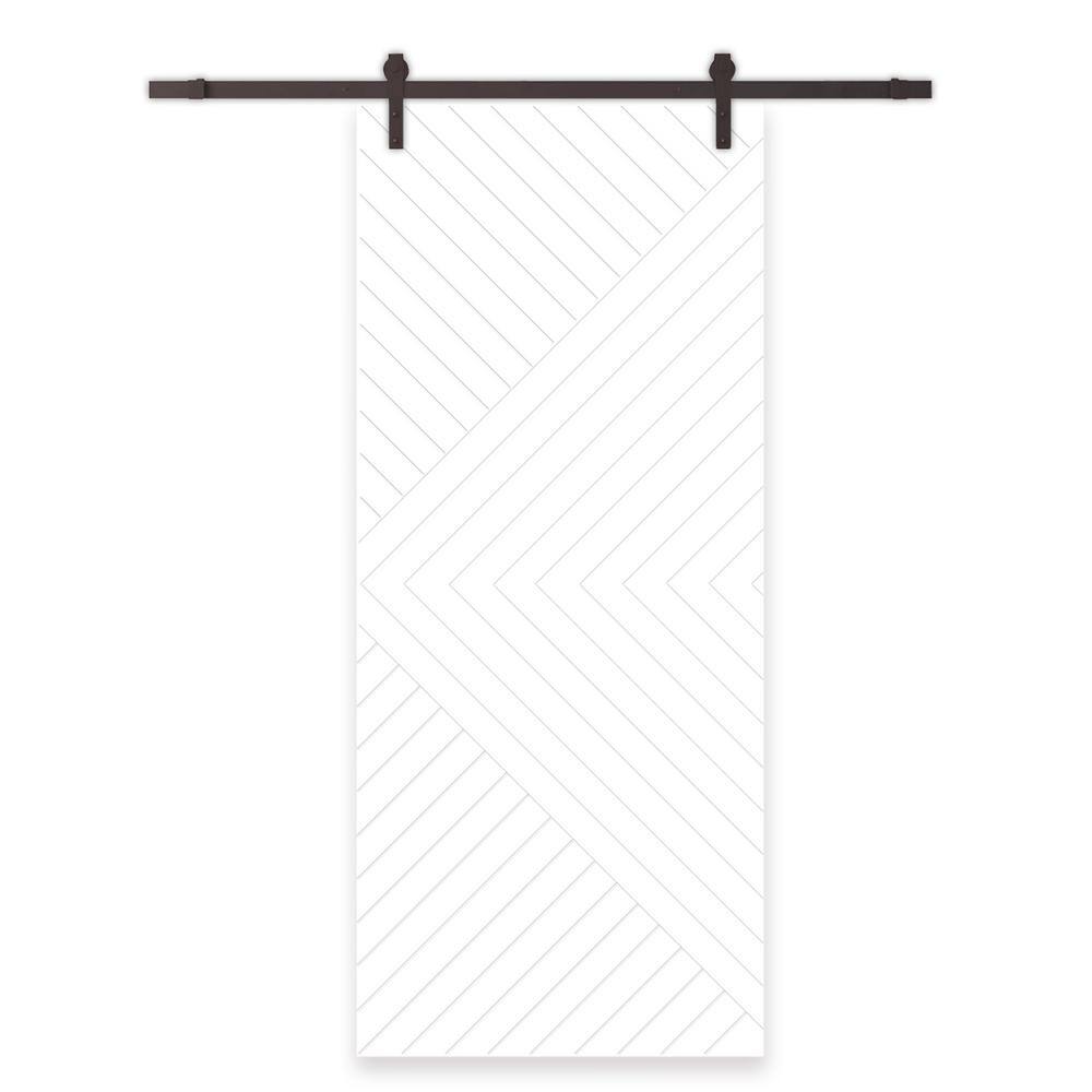 White Chevron Pattern Hollow Core Barn Door Kit with Oil Rubbed Bronze Hardware