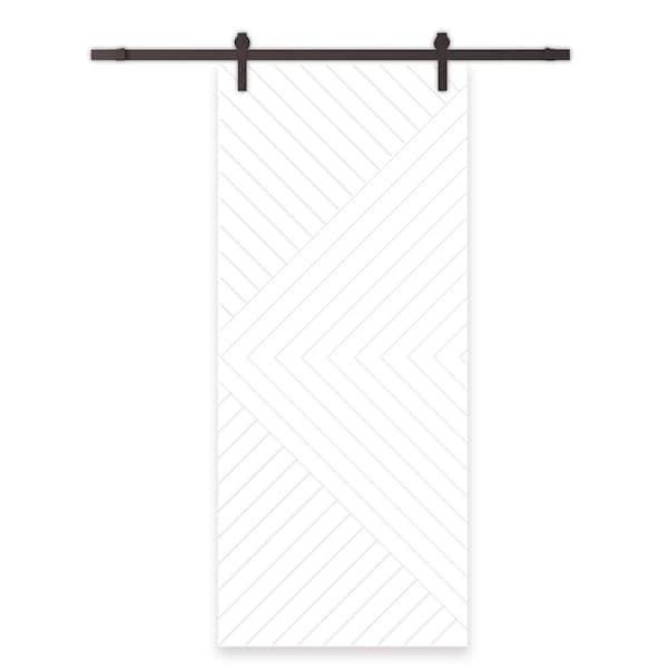 CALHOME Chevron Arrow 38 in. x 80 in. Fully Assembled White Stained MDF Modern Sliding Barn Door with Hardware Kit