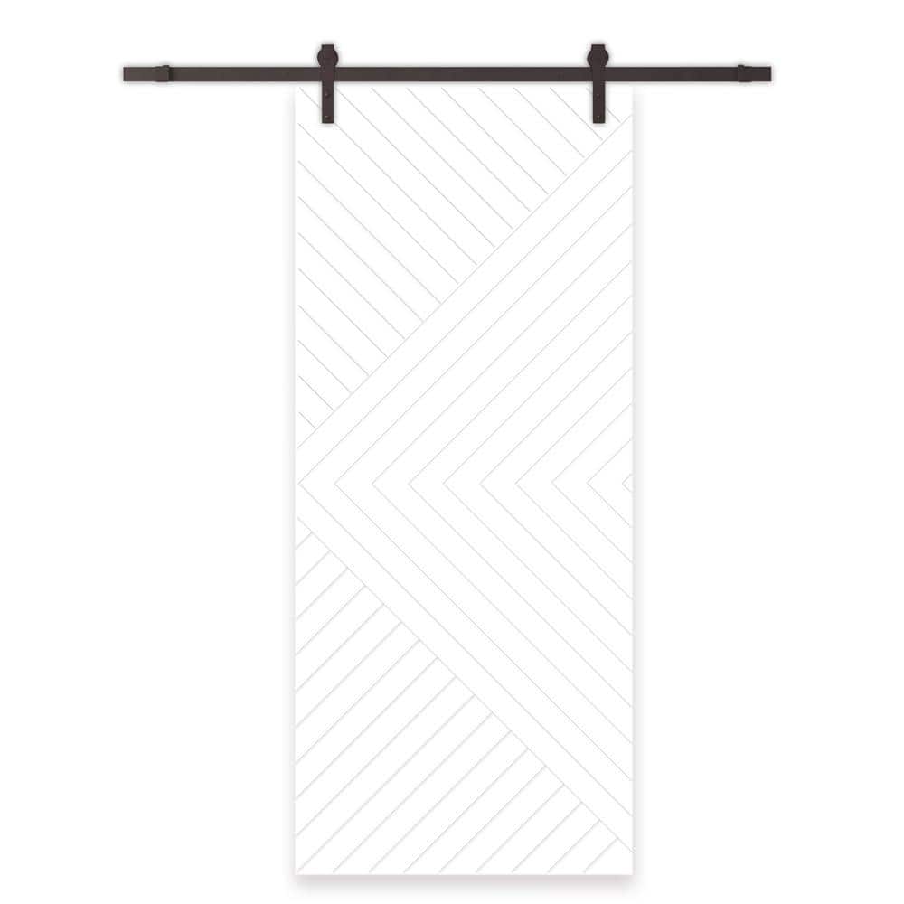 White Chevron Hollow Core Barn Door Kit with Oil Rubbed Bronze Hardware