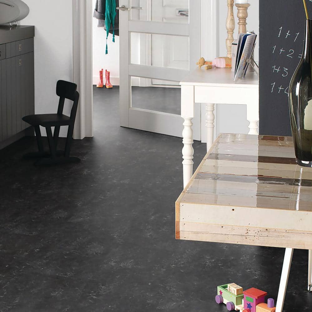Black 12"x12" Waterproof Cork Backed Laminate Floor Tiles