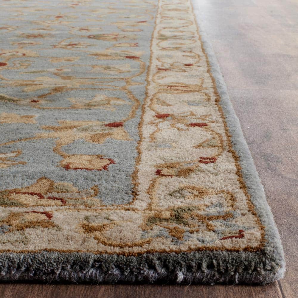 Regal Elegance Hand-Tufted Wool Runner Rug in Blue and Beige