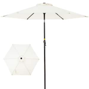 7.5 ft . X 7.5 ft. Beige Aluminum Patio Outdoor Market Umbrella with Crank and Push Button Tilt, Umbrella with Pole