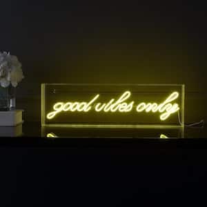 Good Vibes Only 20 in. x 6 in. Contemporary Glam Acrylic Box USB Operated LED Neon Night Light, Yellow