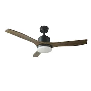 Canton 52 in. Indoor Ceiling Fan with Carved Wood Blades, Integrated LED and Remote Control in Matte Black