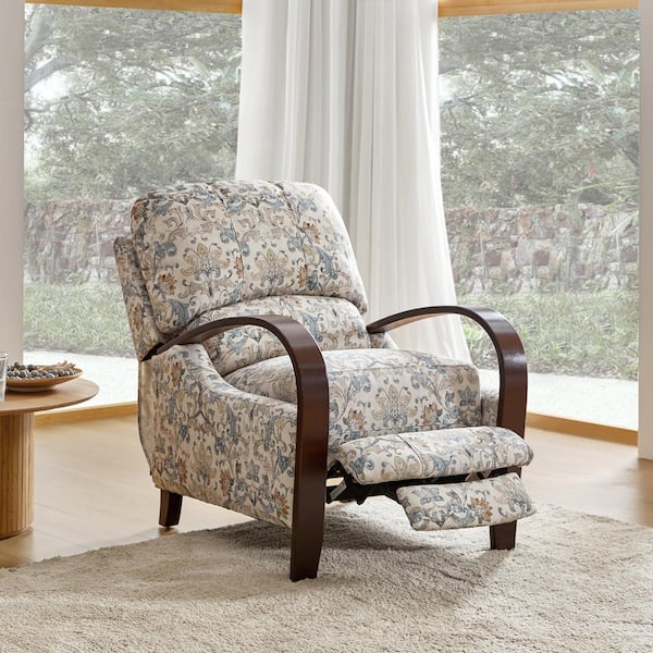 JAYDEN CREATION Carina Traditional Floral Fabric Manual Cigar Recliner with Plush Cushioned Back-Gray