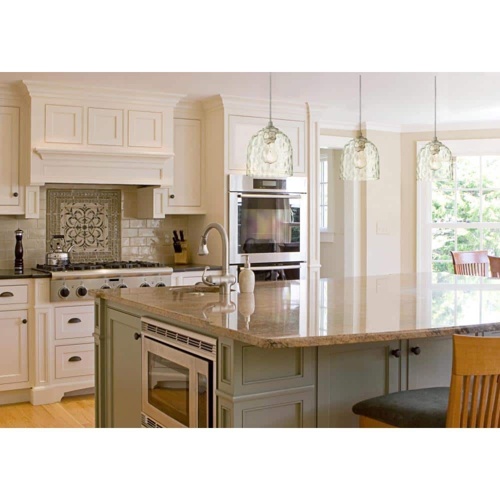 Brushed Nickel Mini Pendant with Clear Hammered Glass Shade