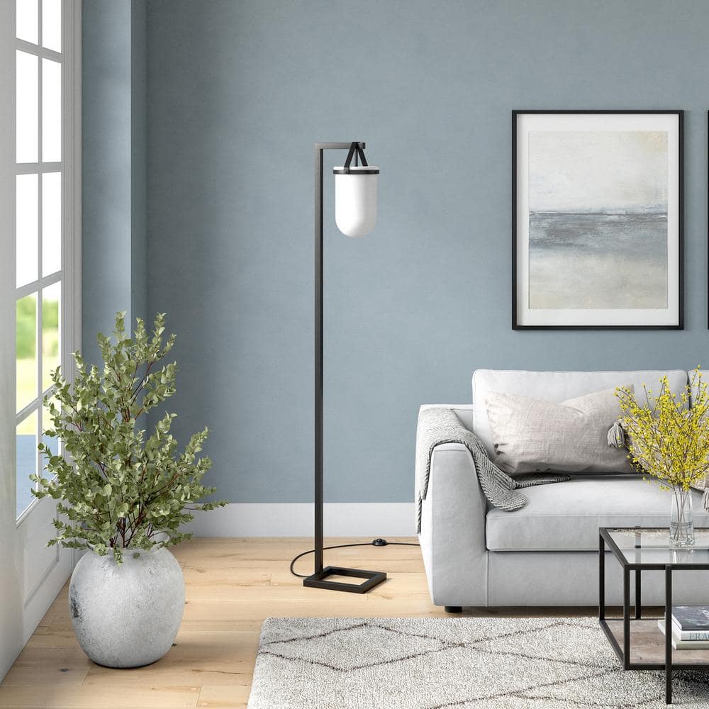Shiloh Modern Arc Floor Lamp with White Milk Glass Shade