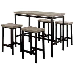 Natural Brown and Black 5-Piece Wooden Counter Height Table Set