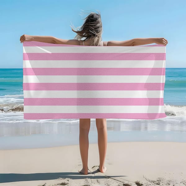 Pink Microfiber Cabana Stripe Beach Towel 30 in. x 60 in.