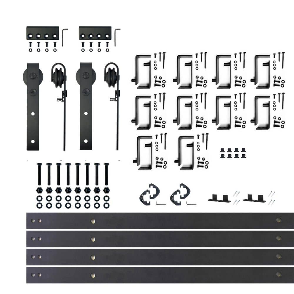 14 ft./168 in. Black Rustic Double Track Bypass U-Shape Sliding Barn Door Hardware Kit - Classic Design Roller price history on PriceWatchPro