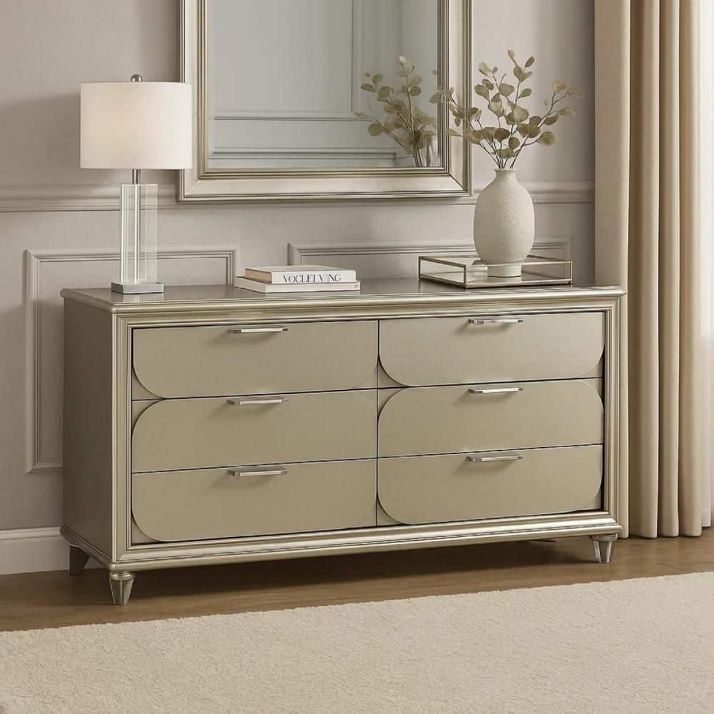 Zema Silver and Clear 6-Drawer 63.5 in. Dresser without Mirror