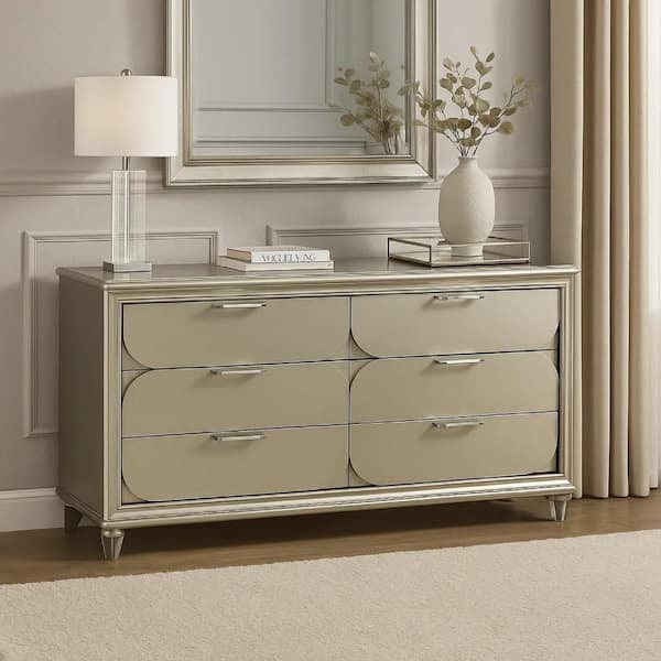 silver dresser without mirror Glamorous Silver Finish Dresser 1Pc 7 Drawers Beveled 1: Silver-Glam-Modern-Wood