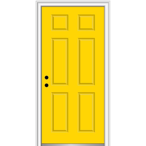 MMI Door 36 in. x 80 in. 6-Panel Right-Hand/Inswing Yellow Flash Fiberglass Prehung Front Door with 4-9/16 in. Jamb Size