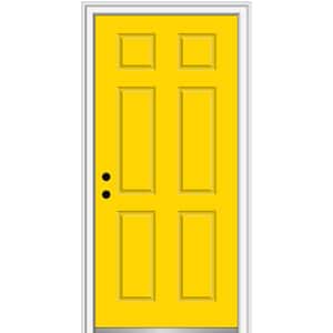 32 in. x 80 in. 6-Panel Right-Hand/Inswing Yellow Flash Fiberglass Prehung Front Door with 4-9/16 in. Jamb Size