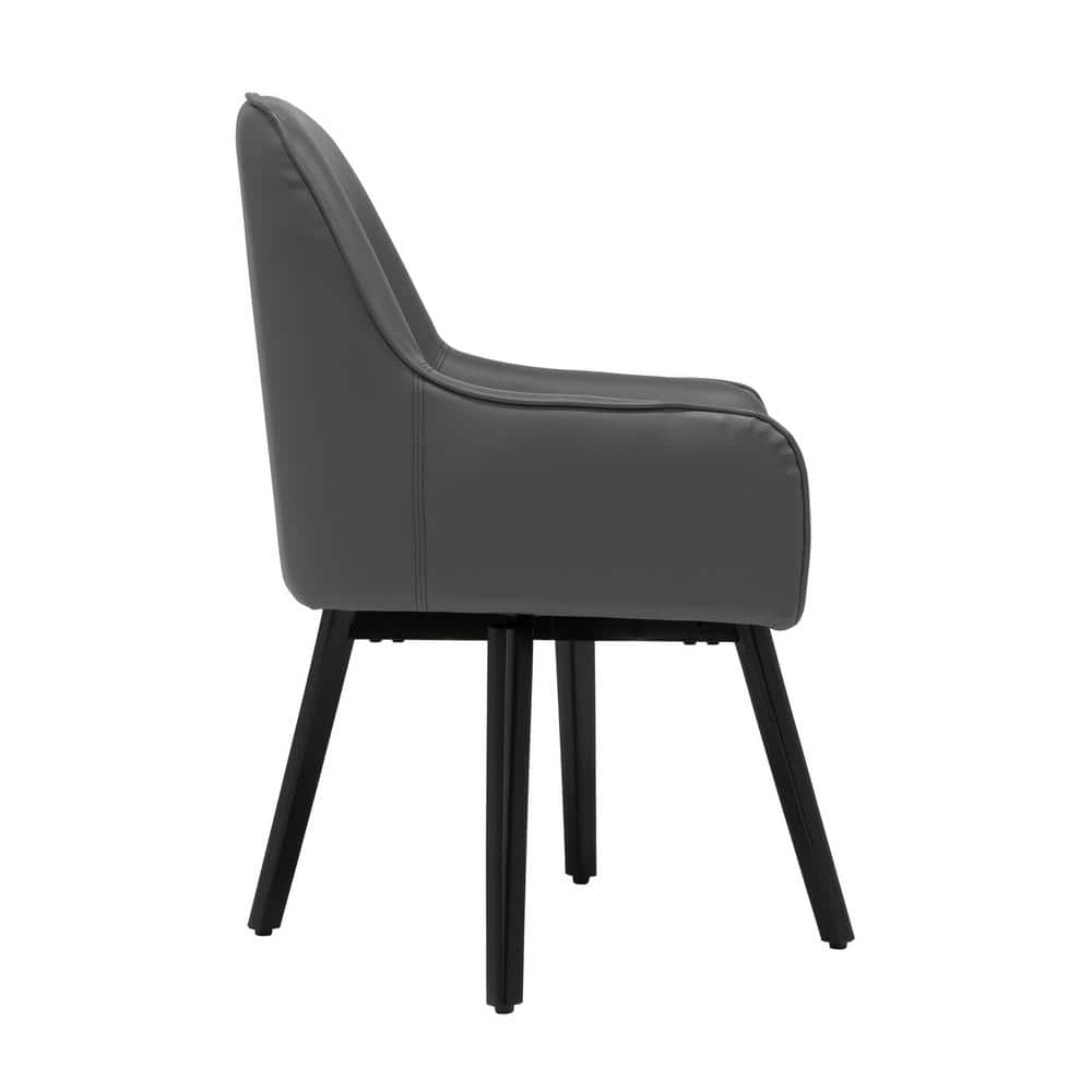 Matte Black Leather Swivel Armchair with Metal Legs
