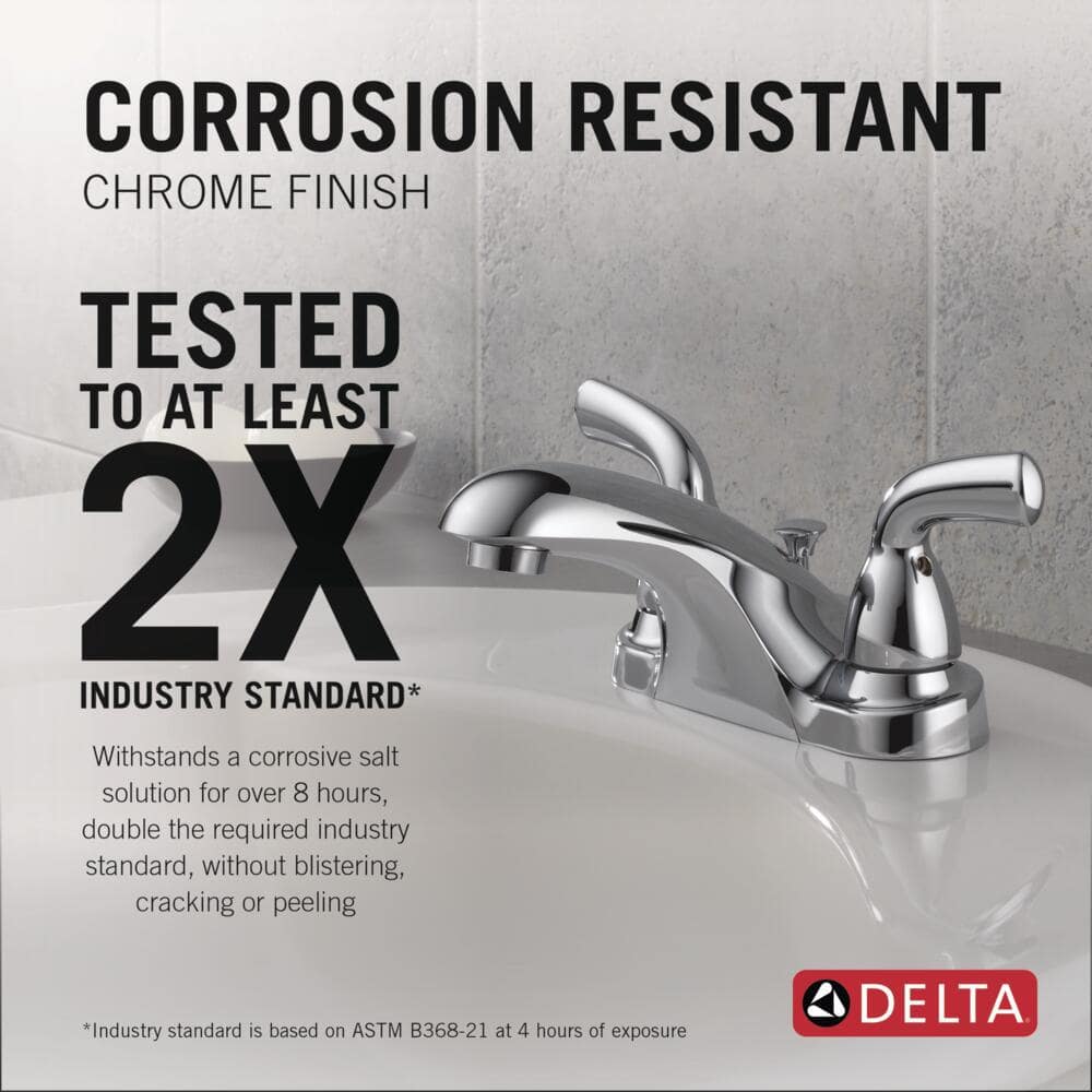 Chrome 4-Inch Centerset 2-Handle Bathroom Faucet with Metal Drain Assembly