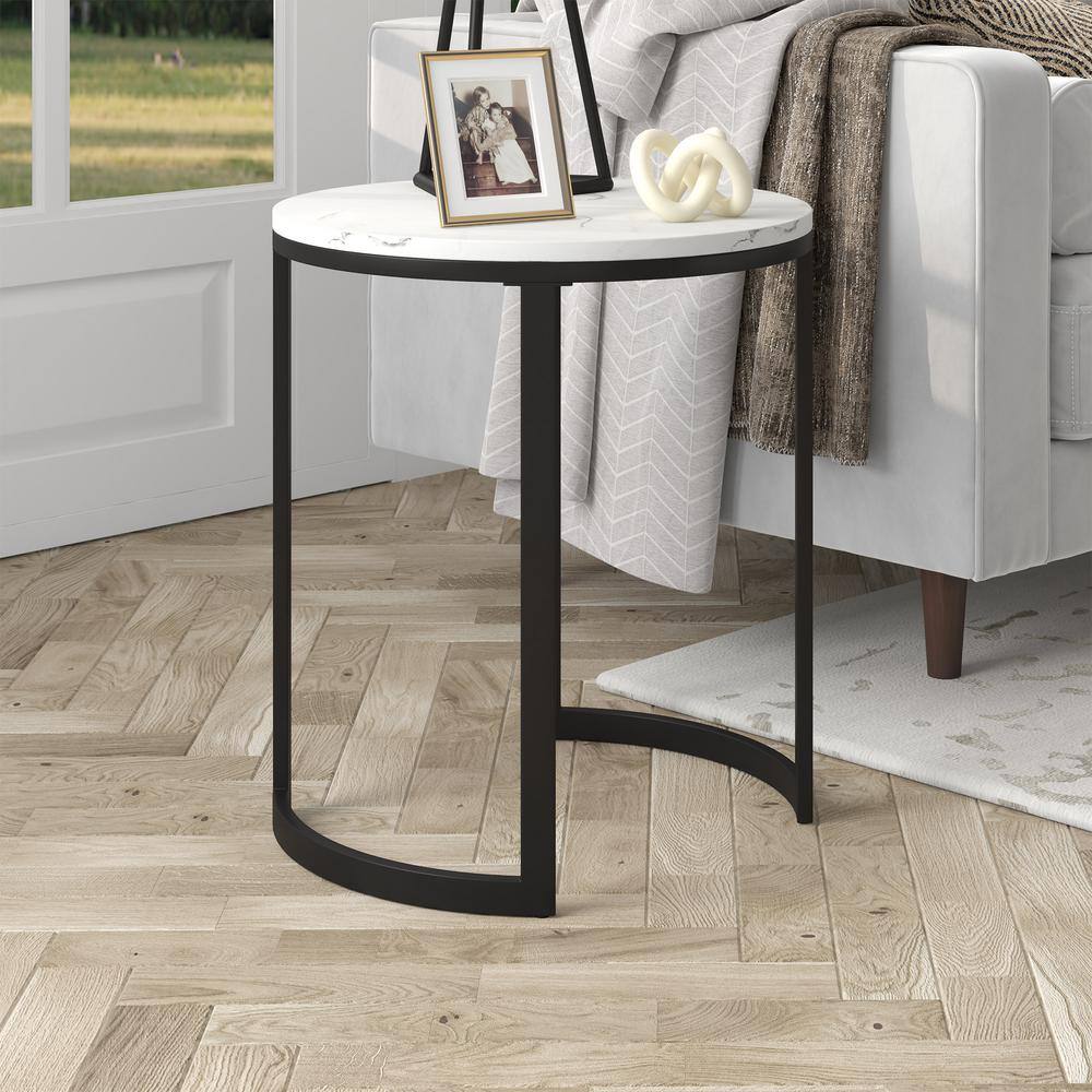 Modern Geometric 20" Round Metal Side Table with Faux Marble Top