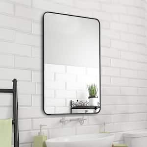 24 in. W x 32 in. H Modern Rectangular Framed Wall Bathroom Vanity Mirror in Black