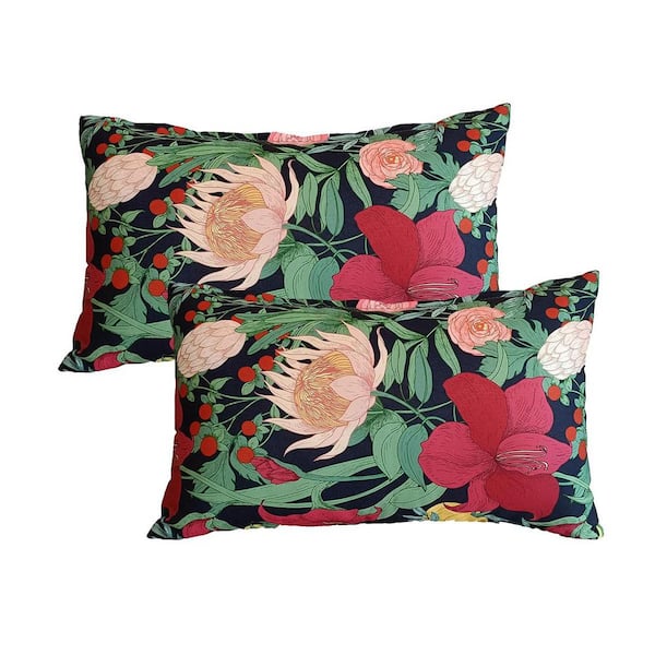 Unbranded 12x20 Inch Outdoor Lumbar Pillows,Waterproof Removable Cover with  Zipper Outdoor Pillows Set of for Patio,Black Floral AAB0F5NT1S9Y