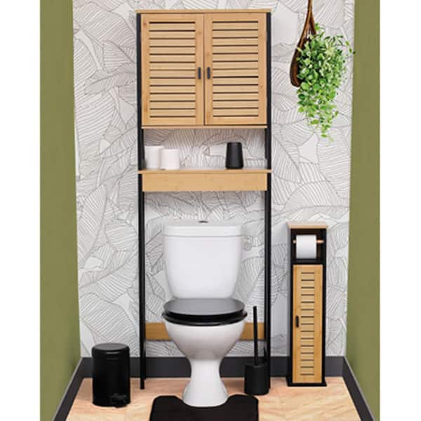 Toilet Paper Holder With Bamboo Top Shelf, Freestanding Black Toilet Paper  Stand, Floor Standing Tissue Paper Rack, Holds Up To 4 Spare Rolls