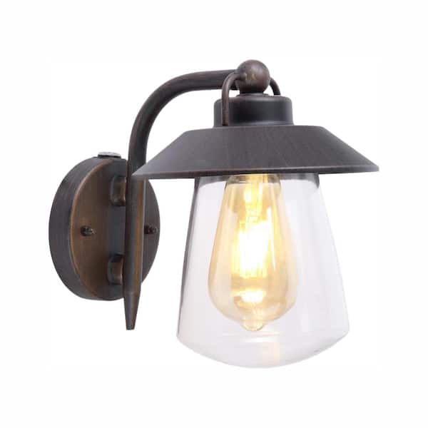 Photo 1 of 1-Light Rust Outdoor Wall Lantern Sconce with Photocell
