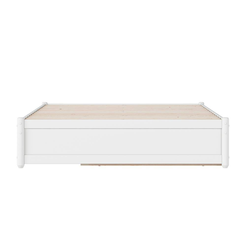 Barcelona White Full Wood Platform Bed with Twin Trundle