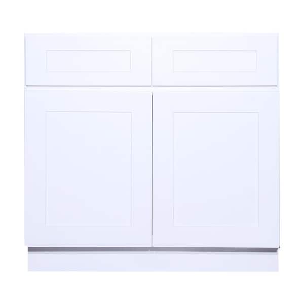 Cabinet Collection Shaker Ready to Assemble 36 in. W x 34.5 in. H x 21 in. D Birch Shaker Base Vanity Cabinet 2-Doors in White