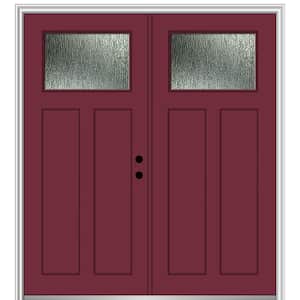 72 in. x 80 in. Left-Hand/Inswing Rain Glass Burgundy Fiberglass Prehung Front Door on 4-9/16 in. Frame