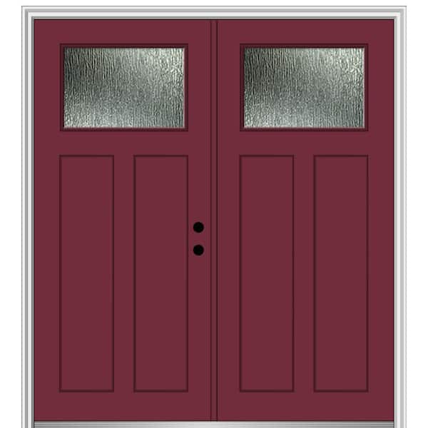 MMI Door 72 in. x 80 in. Left-Hand/Inswing Rain Glass Burgundy Fiberglass Prehung Front Door on 6-9/16 in. Frame