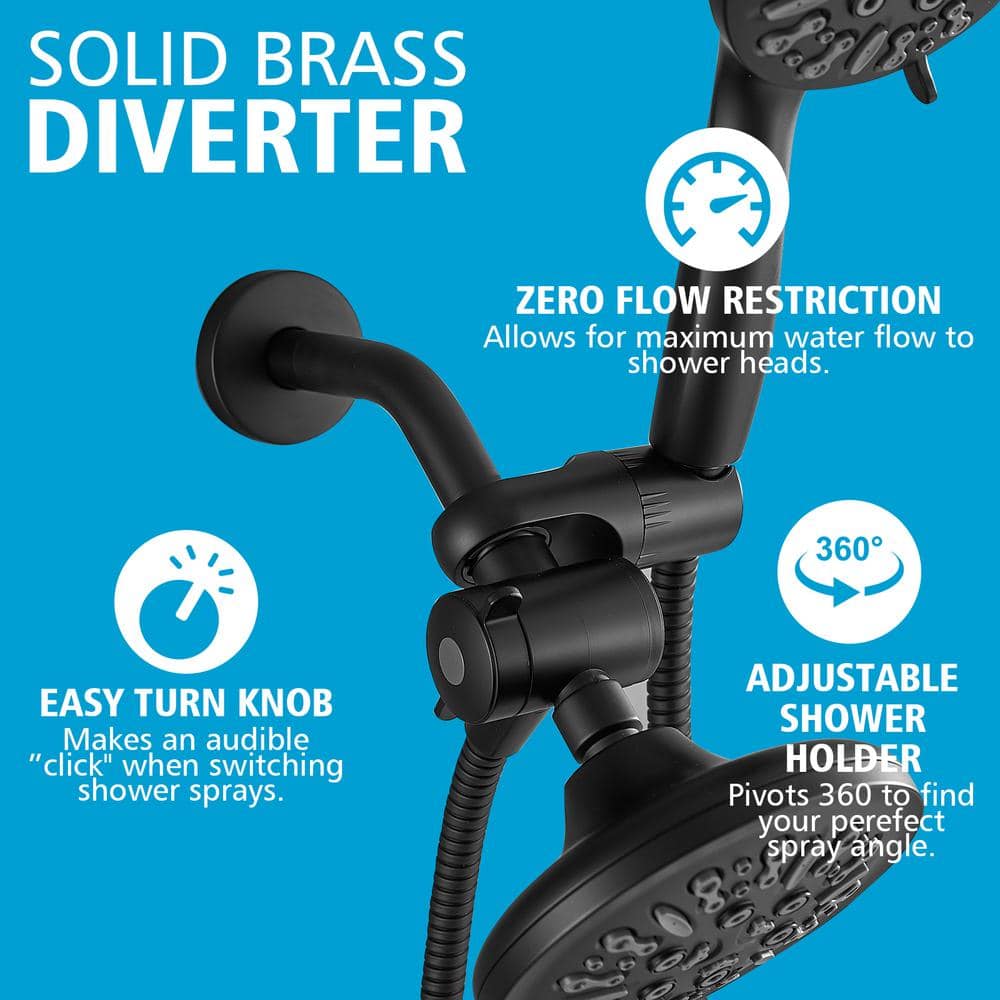 Matte Black Dual Head Wall Mounted Shower System with Stainless Steel Hose