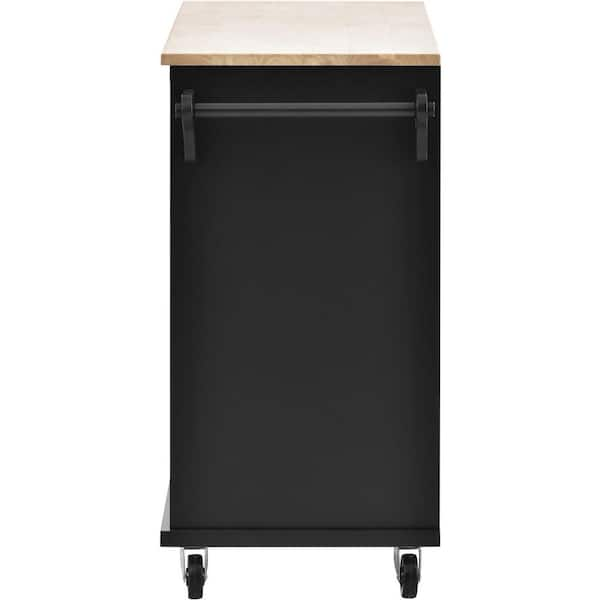 Qsun Kitchen Island Cart on Wheels with Drawer, Storage Cabinet, Shelf and Side Hook, Rolling Kitchen Cart with Rubber Wood Countertop, Microwaves