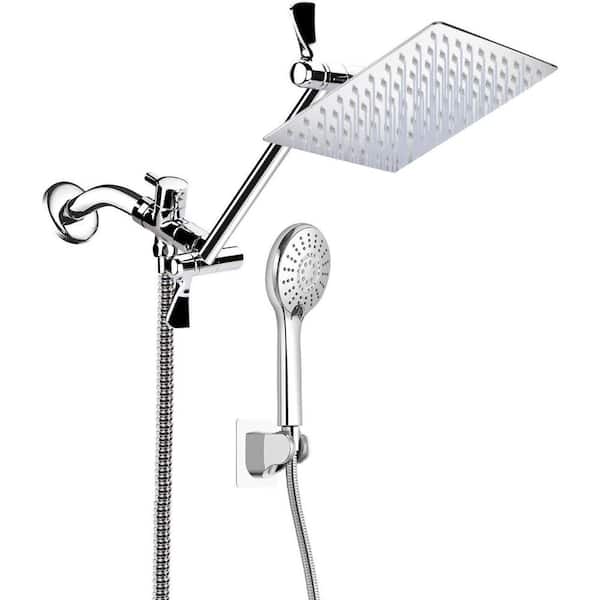 5-Spray 10 in. Dual Square Wall Mounted Fixed and Handheld Shower Head 1.6 GPM in Chrome