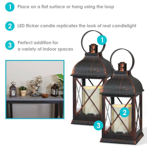 Home Decor Bronze Flickering Flame Lantern LED Light 3AA Batteries Not Included 