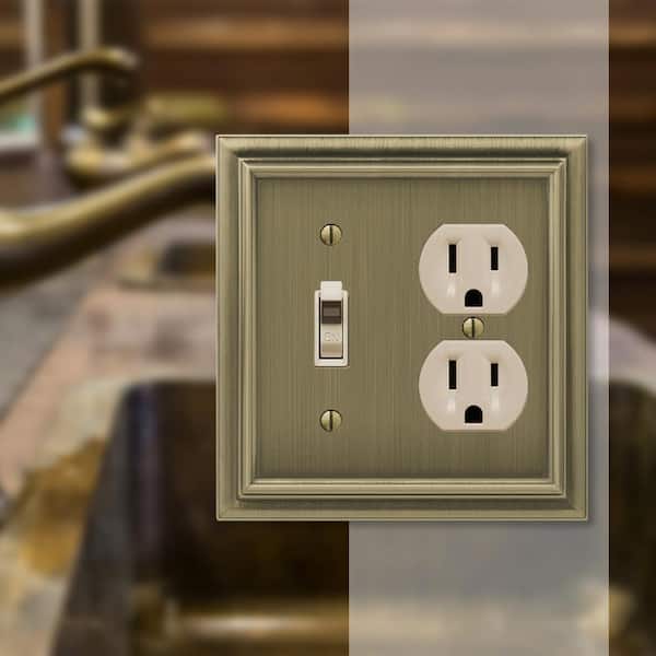 Continental 2 Gang 1-Toggle and 1-Duplex Metal Wall Plate - Brushed Brass