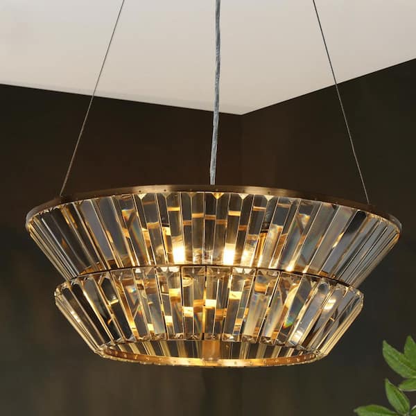 LNC Feinaqy 3-Light Plating Brass Chandelier with 2-Tier Crystal Accents, No Bulb Included