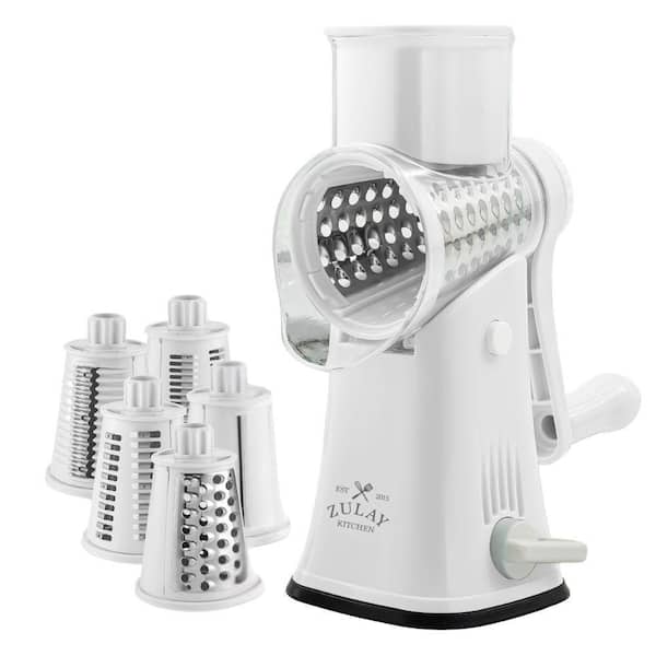 Zulay Kitchen Rotary Cheese Grater with 5-Interchangeable Drums-White