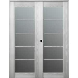 Vona 72 in.x 80 in. Right Hand Active 5-Lite Frosted Glass Ribeira Ash Wood Composite Double Prehung French Door