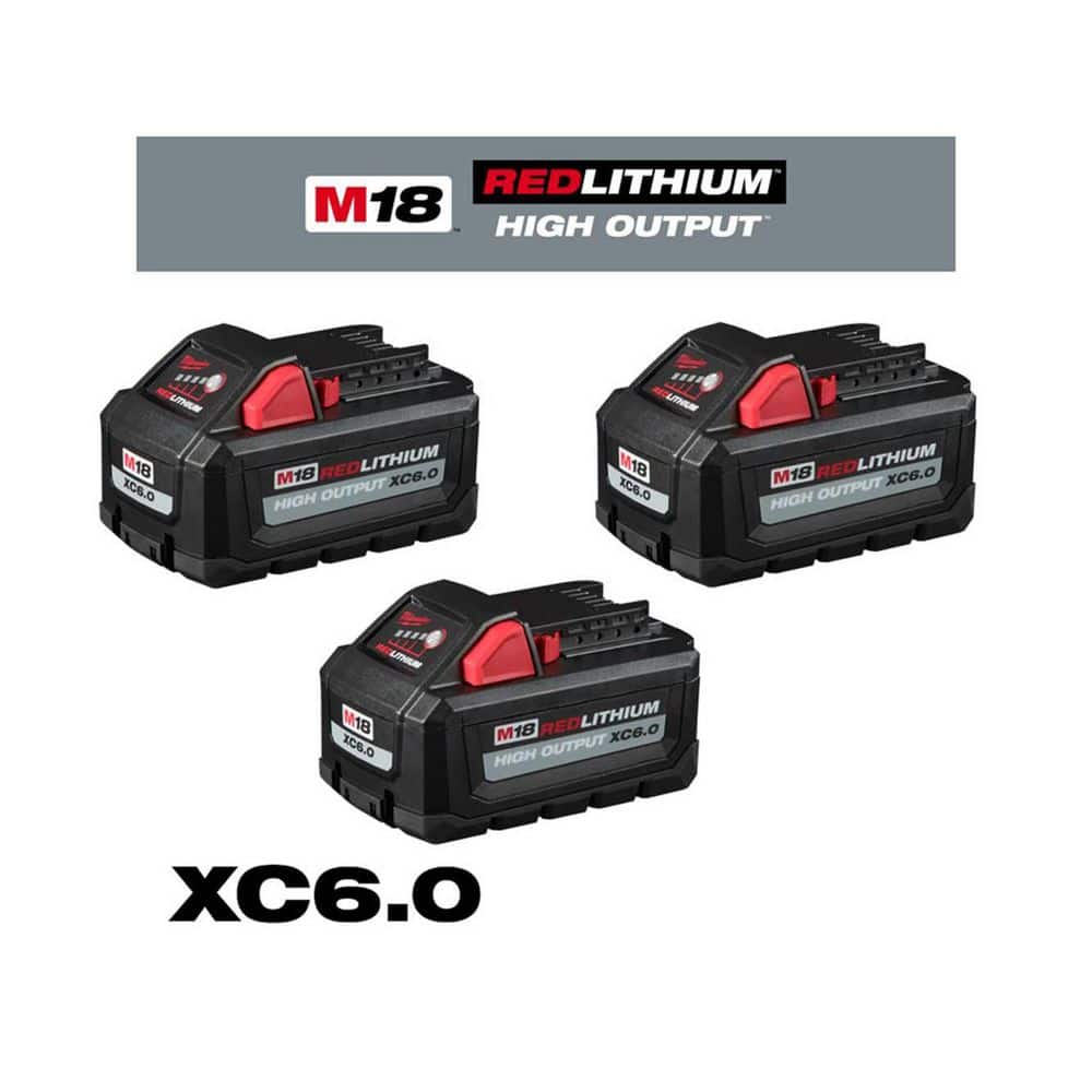 Milwaukee M18 18-Volt Lith-Ion High Output 6. 0Ah Battery Pack (3-Pack) 48-11-1862-48-11-1865