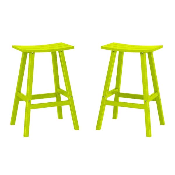 WESTIN OUTDOOR Franklin Lime Green 24 in. Poly HDPE Fade Resistant Outdoor Patio Saddle Seat Counter Height Bar Stool (Set of 2)