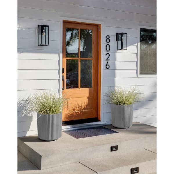 Demi Medium Gray Plastic Round Planter with Drainage Holes (15 in. L x 15 in. W x 16 in. H) (2-Pack)