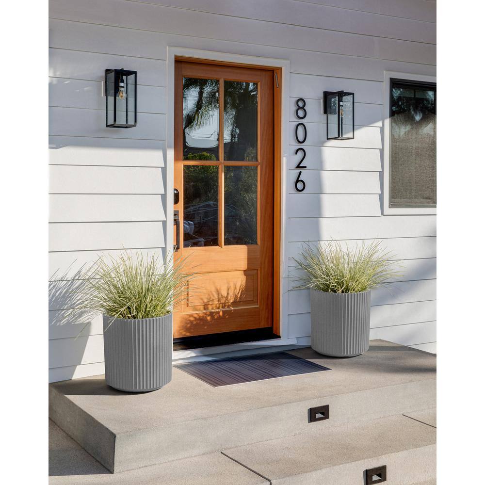 Gray 16" Plastic-Stone Round Fluted Planter