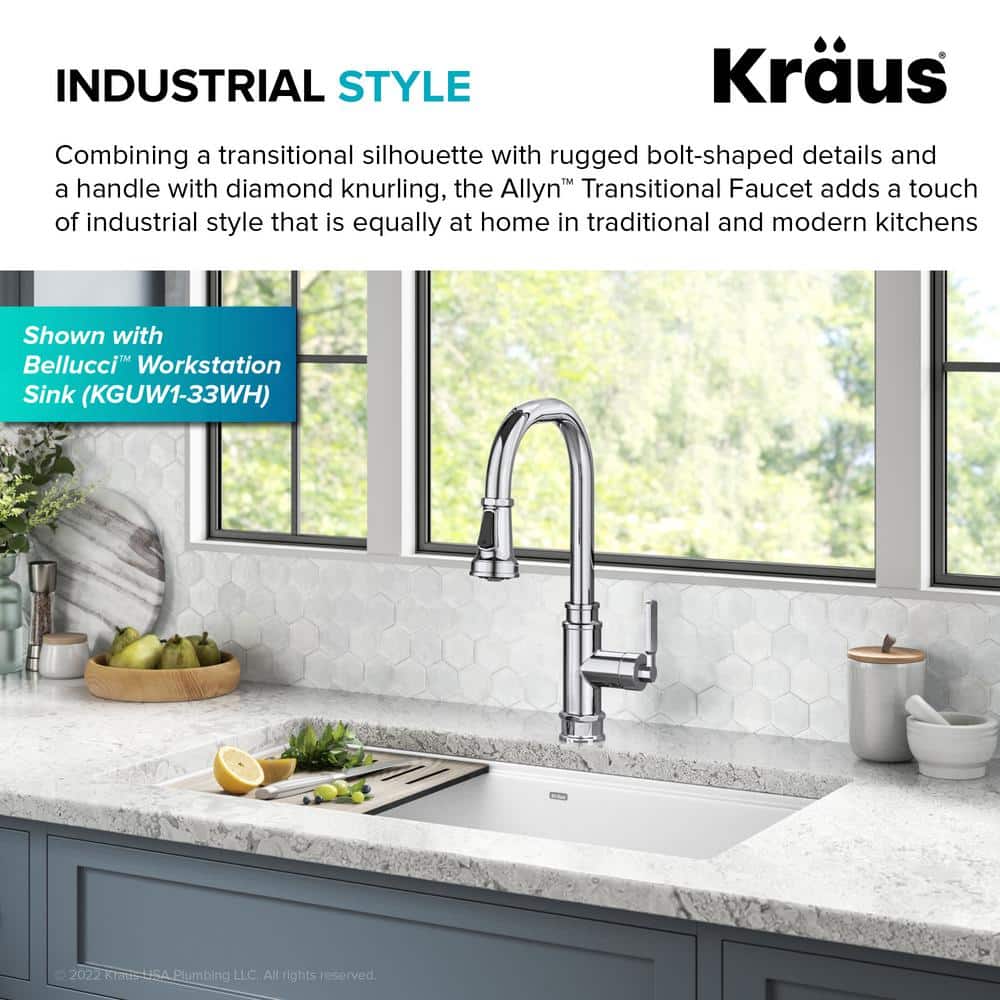 Chrome Industrial Pull-Down Single Handle Kitchen Faucet