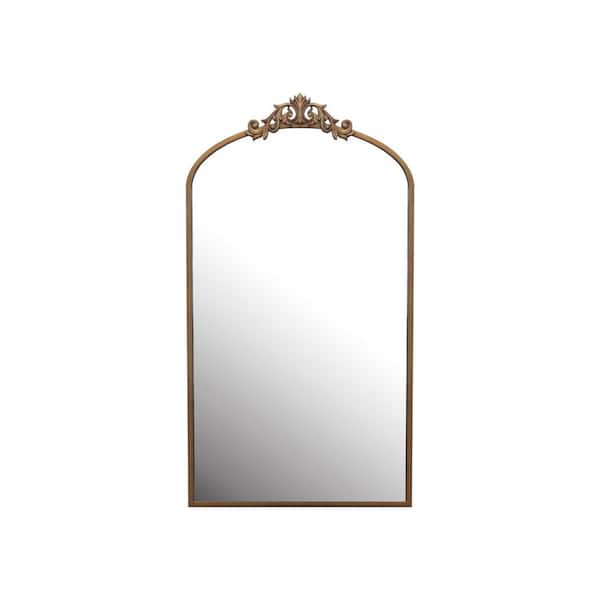Antique Bronze 24 in. W x 43.3 in. H Vintage Ornate Arched Metal Framed Floor Mirror