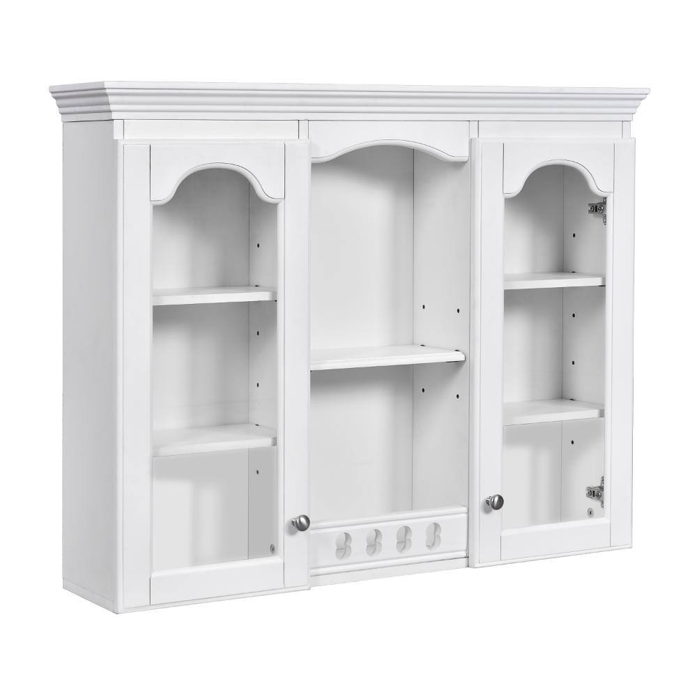 Savannah 35 in. W x 28 in. H Rectangular Wall Mounted Medicine Cabinet with 2 Glass Doors and Open Storage in White price history on PriceWatchPro